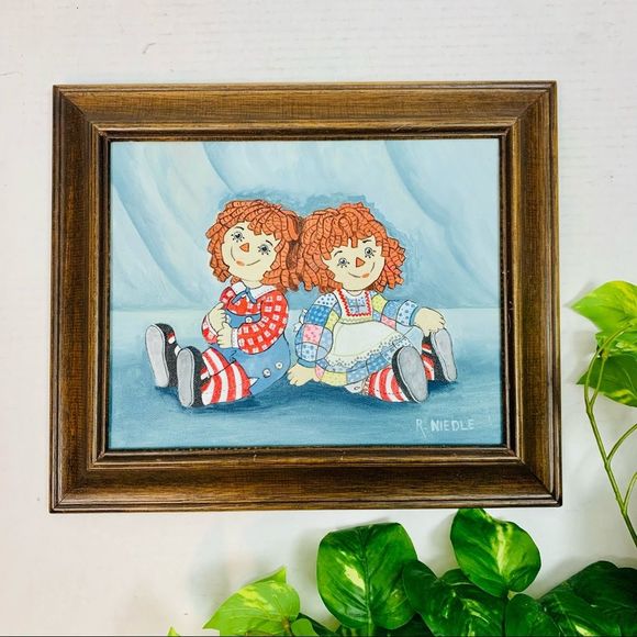 Original Raggedy Ann & Andy Framed Canvas Painting